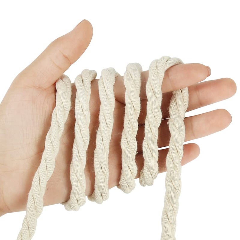 تين ويل سلك Tenn Well 8 مم Macrame، 59 قدمًا 3 طبقات ملتوية من القطن حبل سميك بحري للحرف اليدوية، تعليق على الحائط، شماعات النباتات، العقد، صناعة سلال الحبال (بيج) - Image 2